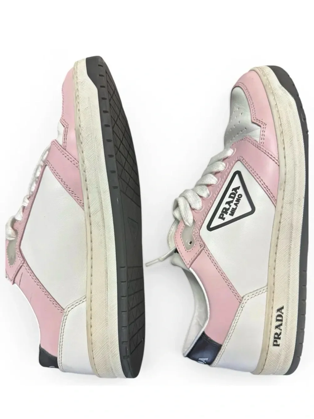 Prada Pink and White Leather Low-Top Sneakers
